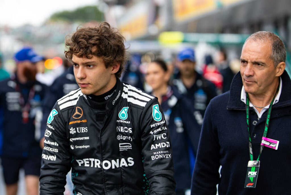 Kimi Antonelli of Mercedes in the pit lane at the 2025 British Grand Prix