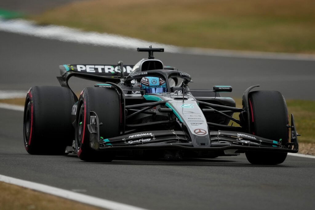 George Russell of Mercedes during qualifying at the 2025 British Grand Prix