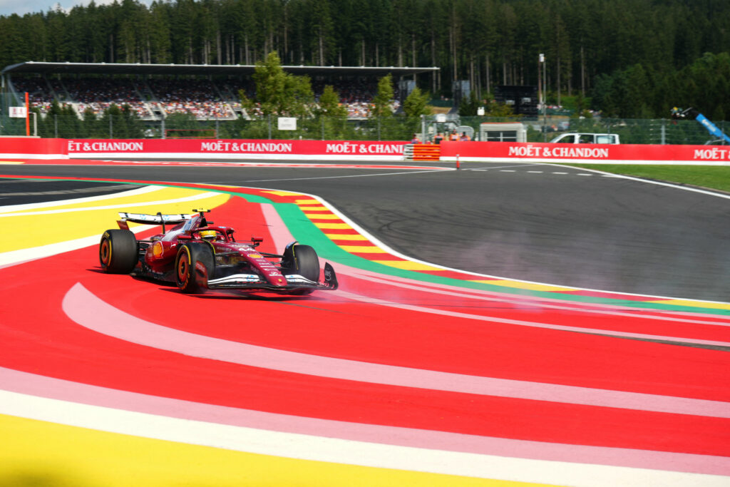 Ferrari driver Lewis Hamilton spins in SQ1 during Sprint Qualifying at the 2025 F1 Belgian Grand Prix