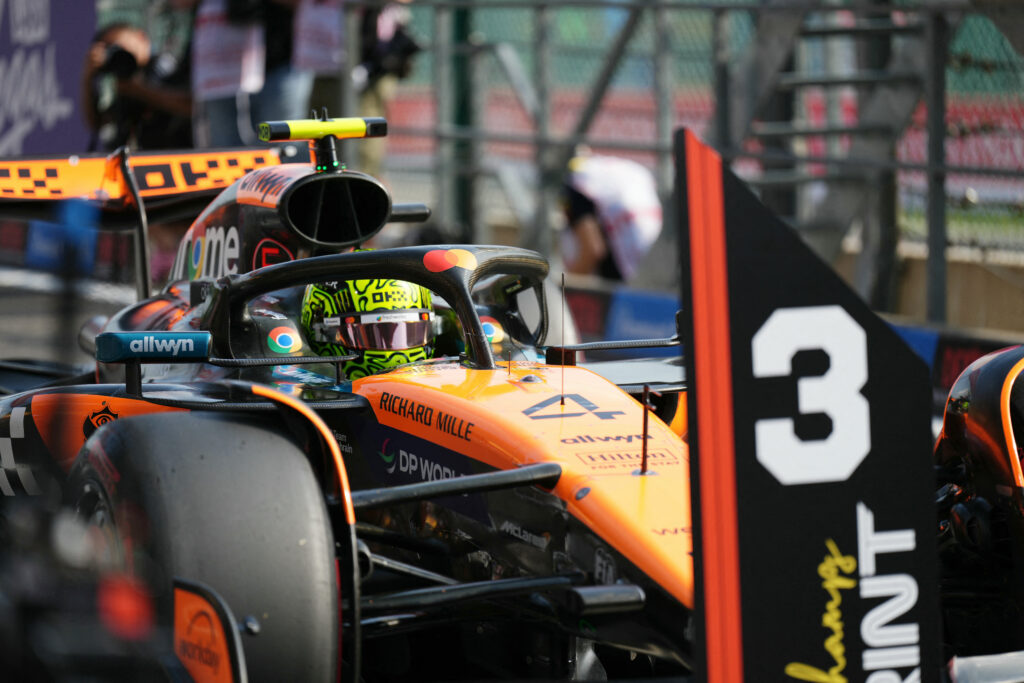 McLaren driver Lando Norris parks in parc ferme after Sprint Qualifying at the 2025 F1 Belgian Grand Prix