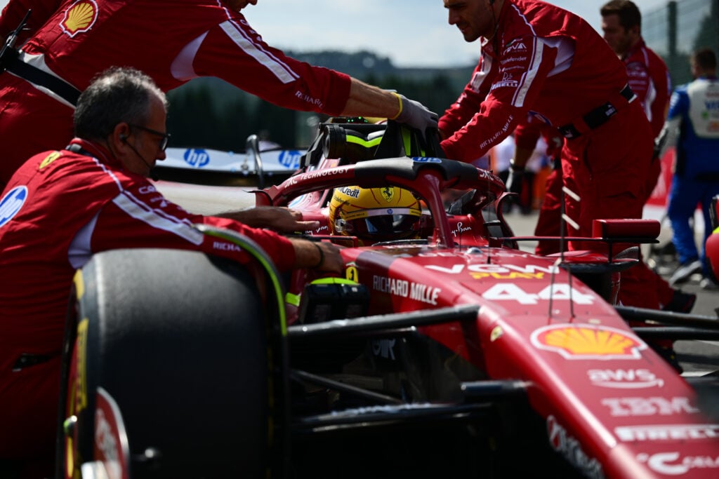 Ferrari driver Lewis Hamilton on the grid before the Sprint at the 2025 F1 Belgian Grand Prix