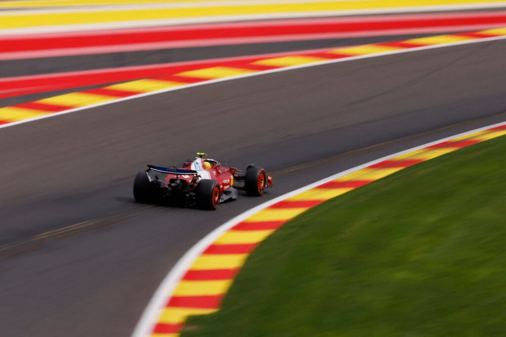 Ferrari driver Lewis Hamilton on track during qualifying for the 2025 F1 Belgian Grand Prix