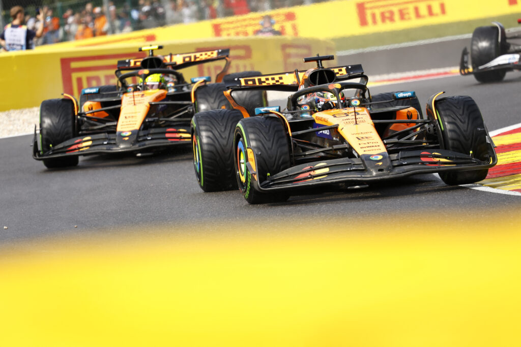 Oscar Piastri leads the Belgian Grand Prix.