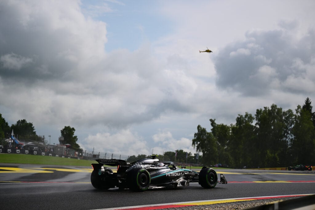 Mercedes driver Andrea Kimi Antonelli on track during the 2025 F1 Belgian Grand Prix