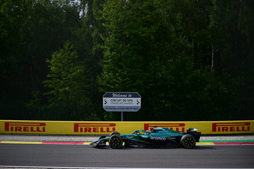 Aston Martin driver Fernando Alonso on track during the 2025 F1 Belgian Grand Prix