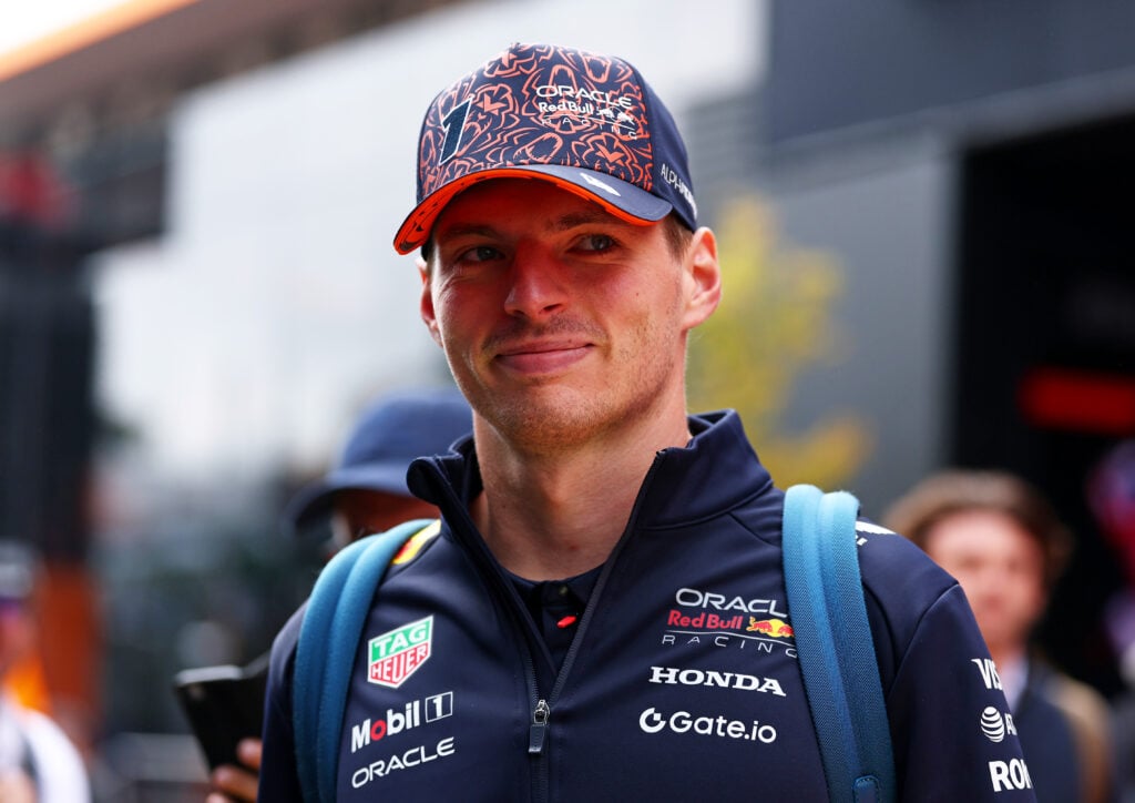 Red Bull driver Max Verstappen arrives in the 2025 F1 Belgian Grand Prix paddock before practice