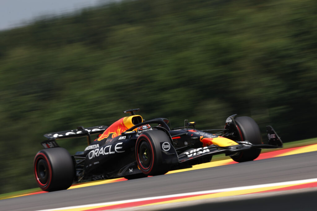 Max Verstappen drives the Red Bull F1 car