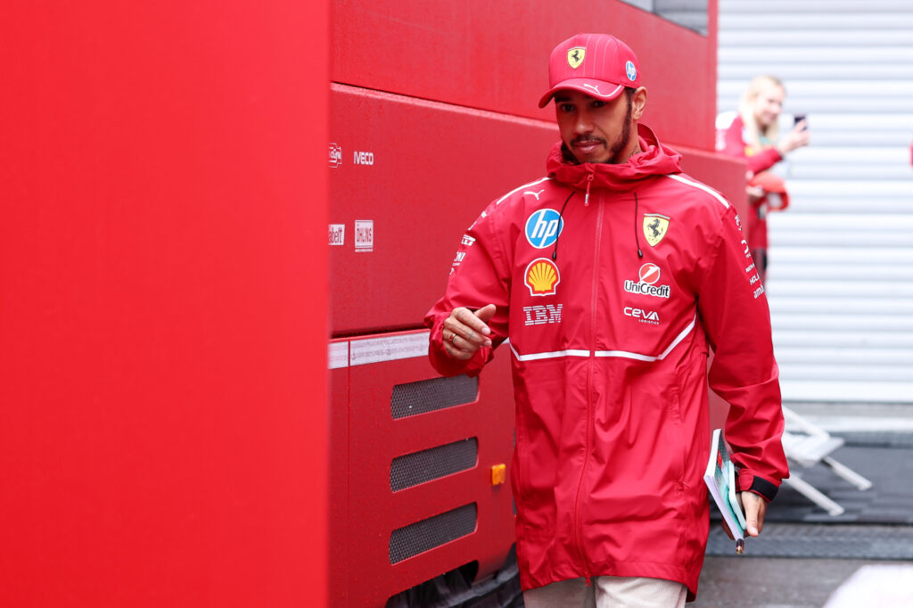 Lewis Hamilton in the paddock at the 2025 Belgian Grand Prix