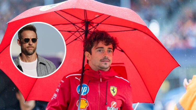 Ferrari driver Charles Leclerc at the 2025 Formula 1 British Grand Prix, inset, Charles Leclerc