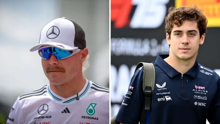 Split image of Mercedes reserve driver Valtteri Bottas (L) and Alpine driver Franco Colapinto (R) at the 2025 Canadian Grand Prix