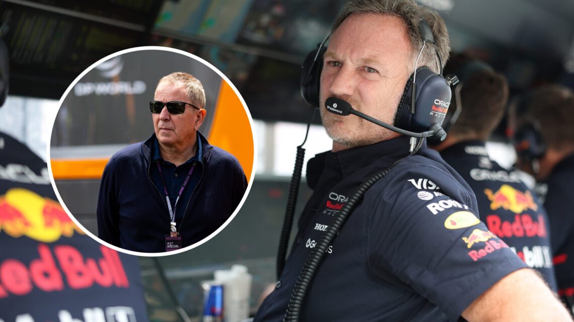 Red Bull Racing team principal Christian Horner on the pit wall at the 2025 Formula Miami Grand Prix, inset, Martin Brundle
