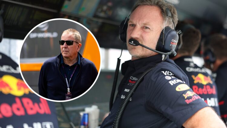 Red Bull Racing team principal Christian Horner on the pit wall at the 2025 Formula Miami Grand Prix, inset, Martin Brundle
