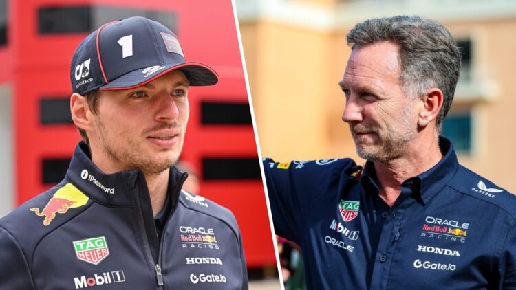Red Bull driver Max Verstappen in the Silverstone paddock before the 2025 F1 British Grand Prix and Christian Horner waves to the crowd at the 2025...