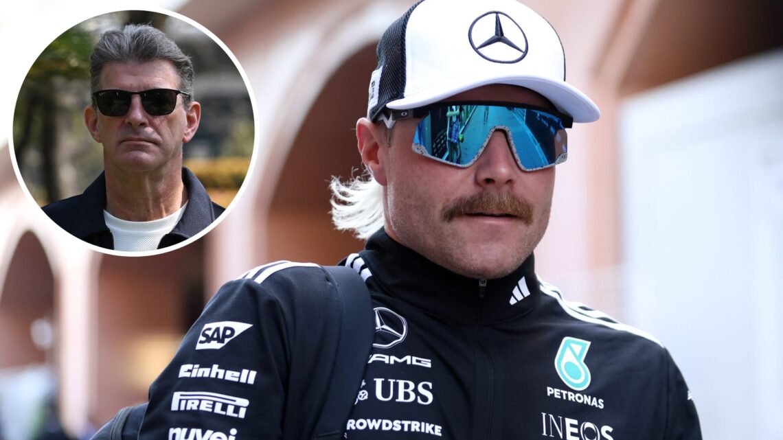 Mercedes reserve driver Valtteri Bottas at the 2025 Monaco Grand Prix, inset Cadillac boss Graeme Lowdon