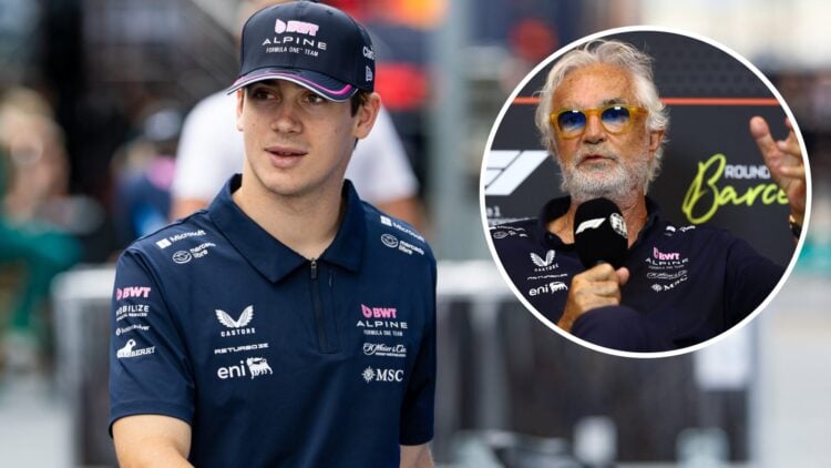 Alpine driver Franco Colapinto at the 2025 British Grand Prix, inset Flavio Briatore at the 2025 Spanish Grand Prix