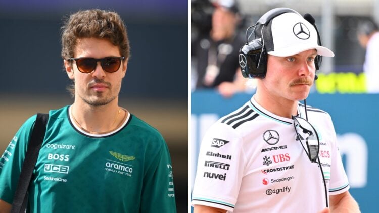 Aston Martin reserve driver Felipe Drugovich (left) at the Formula 1 pre-season testing, Mercedes reserve driver Valtteri Bottas (right) in the For...
