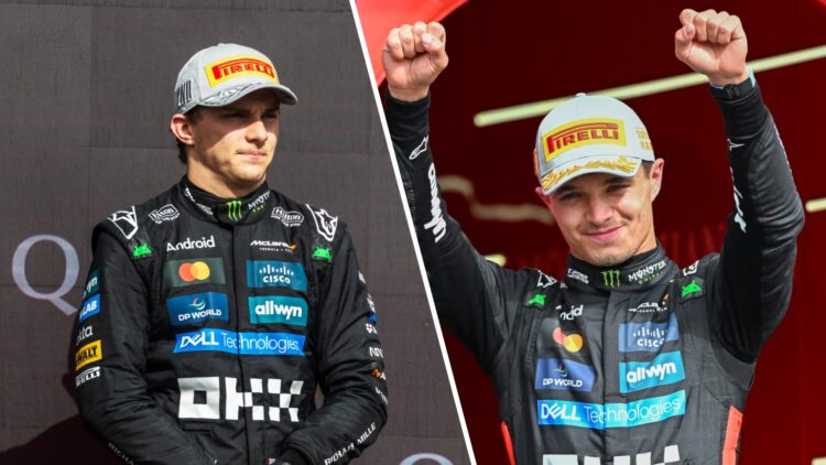 Oscar Piastri and Lando Norris on the podium after the British Grand Prix