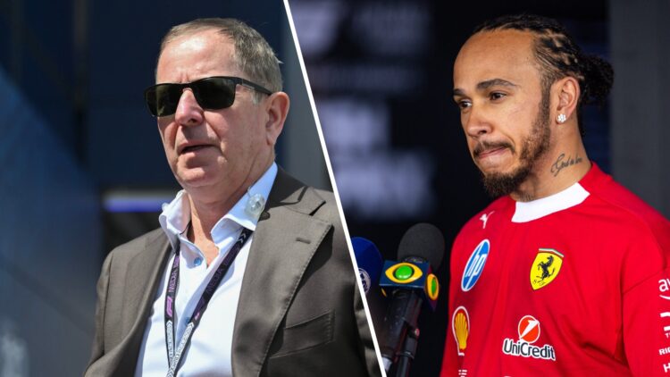 Lewis Hamilton of Ferrari at the 2025 British Grand Prix and Martin Brundle