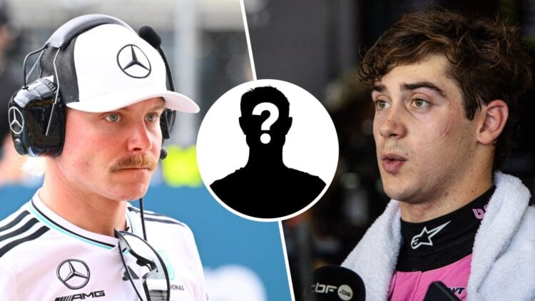 Mercedes reserve driver Valtteri Bottas at the 2025 F1 Austrian Grand Prix and Alpine driver Franco Colapinto speaking to the media at the Red Bull...