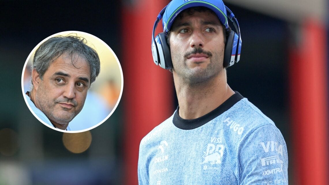 Daniel Ricciardo at the 2024 Formula 1 Singapore Grand Prix, inset, Juan Pablo Montoya