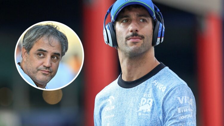 Daniel Ricciardo at the 2024 Formula 1 Singapore Grand Prix, inset, Juan Pablo Montoya