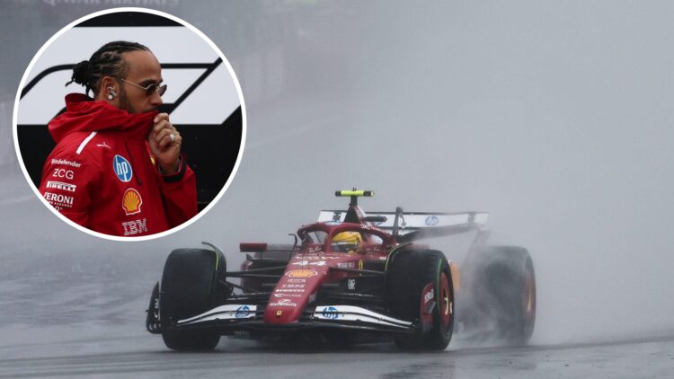 Lewis Hamilton driving his Ferrari SF-25 during the 2025 British Grand Prix, inset Lewis Hamilton