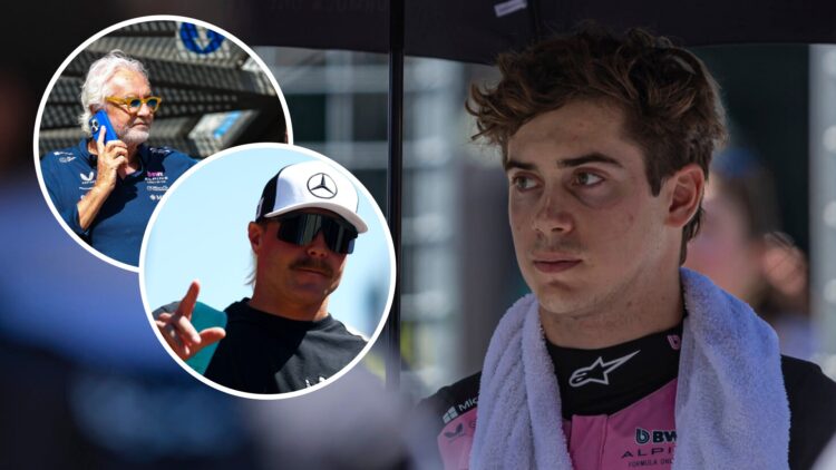 Alpine driver Franco Colapinto on the grid before the 2025 F1 Austrian Grand Prix with insets of Mercedes reserve driver Valtteri Bottas and Alpine...