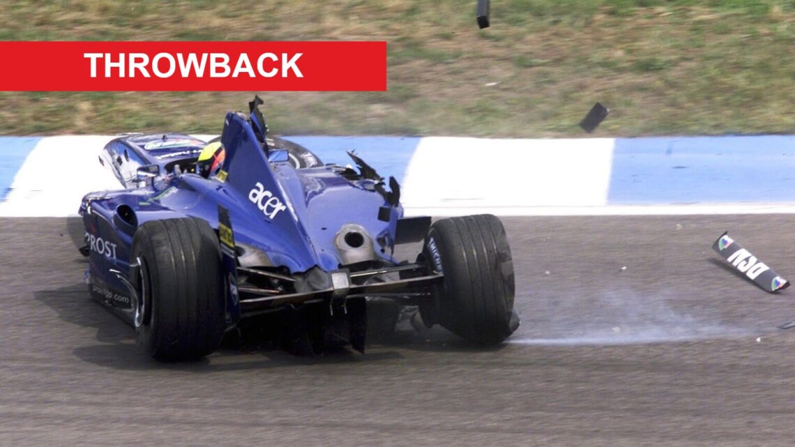 Luciano Burti of Prost crashes at the 2001 German Grand Prix