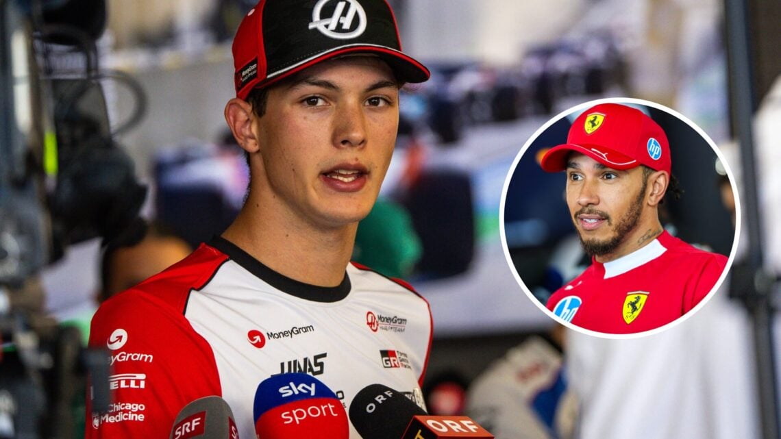 Lewis Hamilton of Ferrari and Oliver Bearman of Haas at the 2025 Austrian Grand Prix