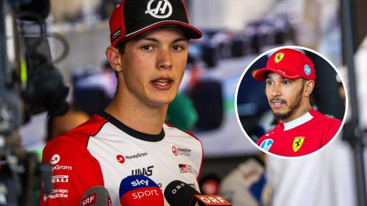 Lewis Hamilton of Ferrari and Oliver Bearman of Haas at the 2025 Austrian Grand Prix
