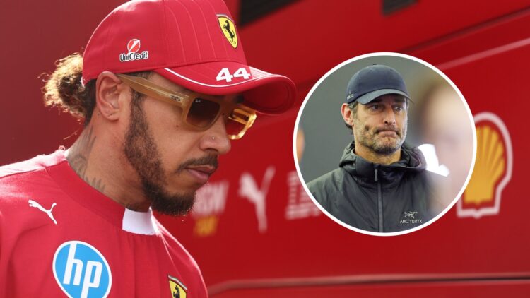 Ferrari driver Lewis Hamilton after qualifying for the 2025 Formula 1 Belgian Grand Prix, inset, Mark Webber