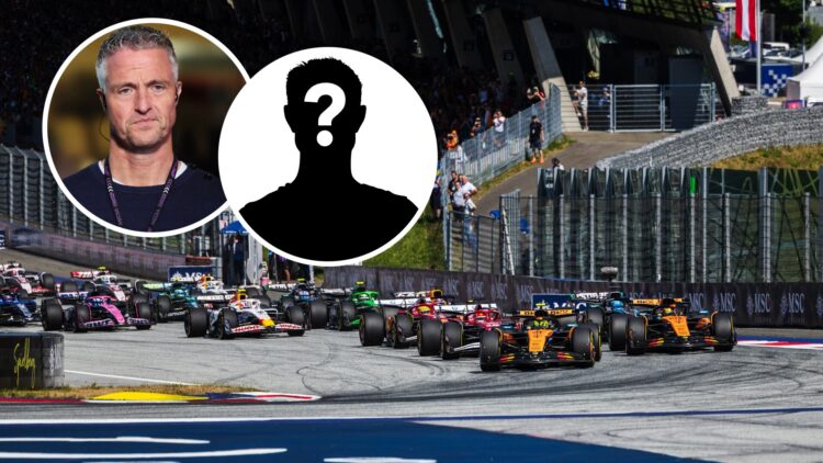The start of the 2025 Formula 1 Austrian Grand Prix, inset, Ralf Schumacher