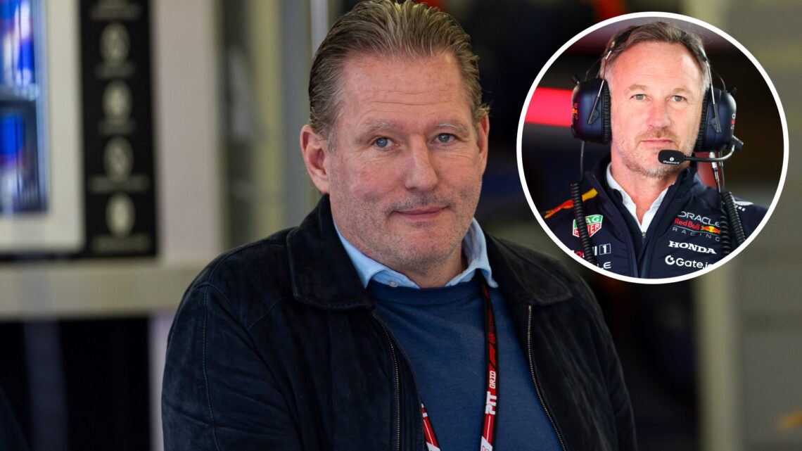 Jos Verstappen pictured during pre-season testing in Bahrain in 2025, inset Christian Horner
