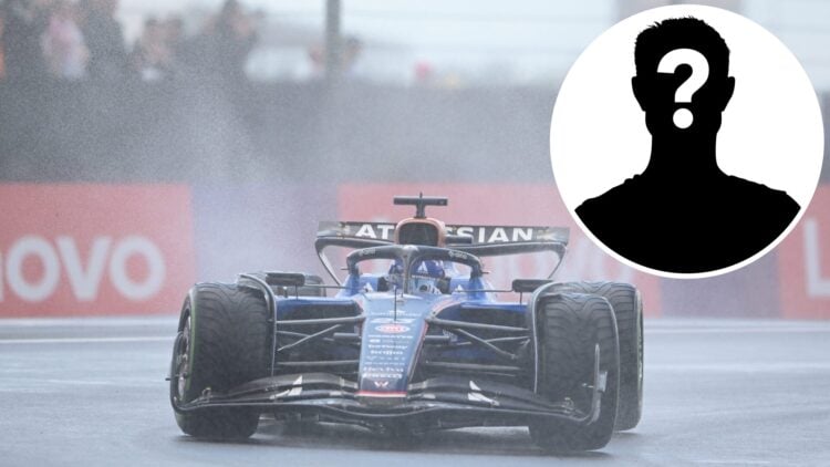 Alex Albon of Williams driving the FW47 at the 2025 British Grand Prix, inset Mystery