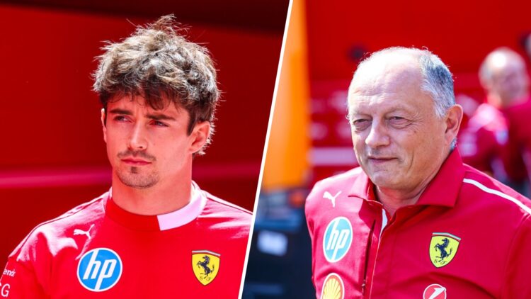 Ferrari driver Charles Leclerc and team principal Fred Vasseur arrive in the 2025 F1 Hungarian Grand Prix paddock