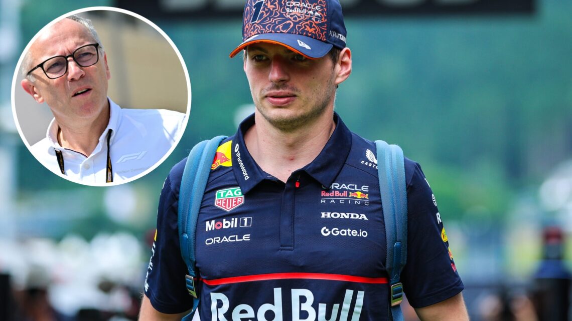 Red Bull driver Max Verstappen at the 2025 Austrian Grand Prix, inset F1 CEO Stefano Domenicali