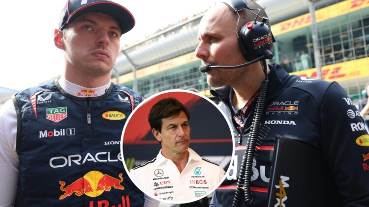 Red Bull Racing'sMax Verstappen and Gianpiero Lambiase at the Chinese Grand Prix, inset Toto Wolff