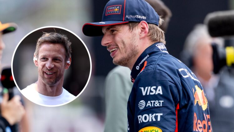 Red Bull Racing driver Max Verstappen after British Grand Prix qualifying, inset, Jenson Button