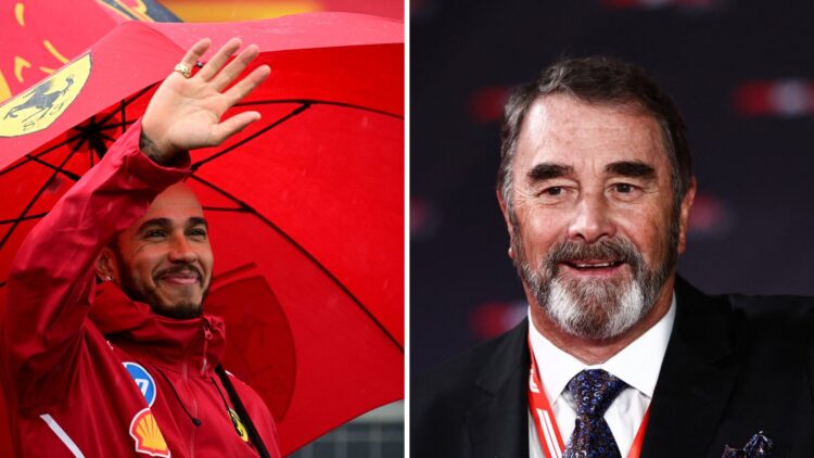 Ferrari driver Lewis Hamilton waving to the crowd at the British Grand Prix, Nigel Mansell at the F1 75 launch event