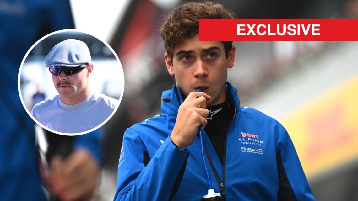 Alpine driver Franco Colapinto at the 2025 Formula 1 British Grand Prix, inset, Valtteri Bottas