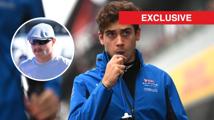 Alpine driver Franco Colapinto at the 2025 Formula 1 British Grand Prix, inset, Valtteri Bottas