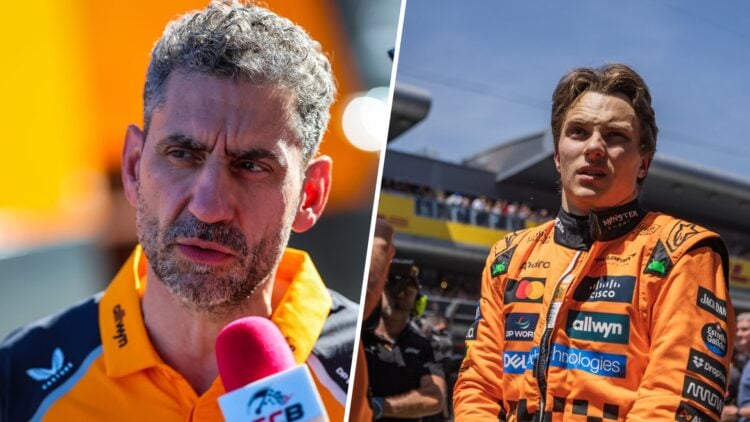 Oscar Piastri and Andrea Stella of McLaren during the 2025 F1 season