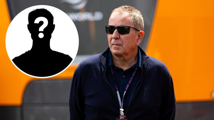 F1 pundit Martin Brundle in the paddock at the 2024 Austrian Grand Prix, inset Mystery driver