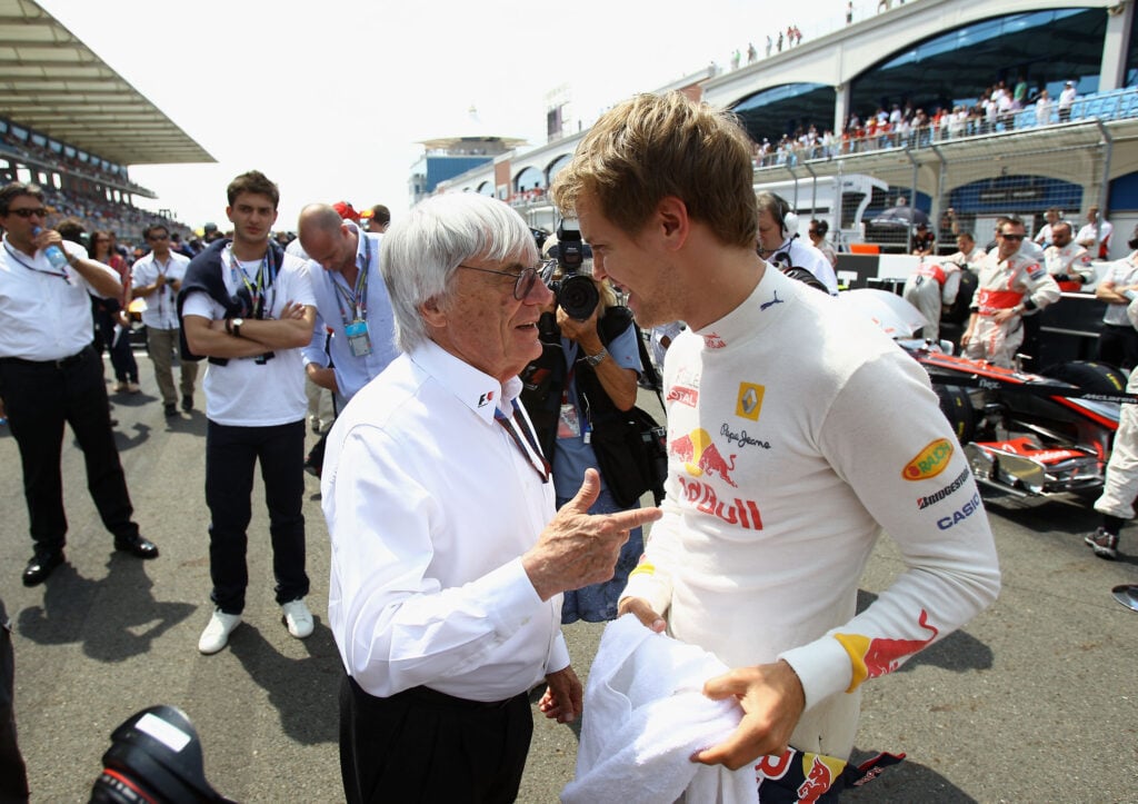 Bernie Ecclestone speaking to Sebastian Vettel at the Turkish Grand Prix