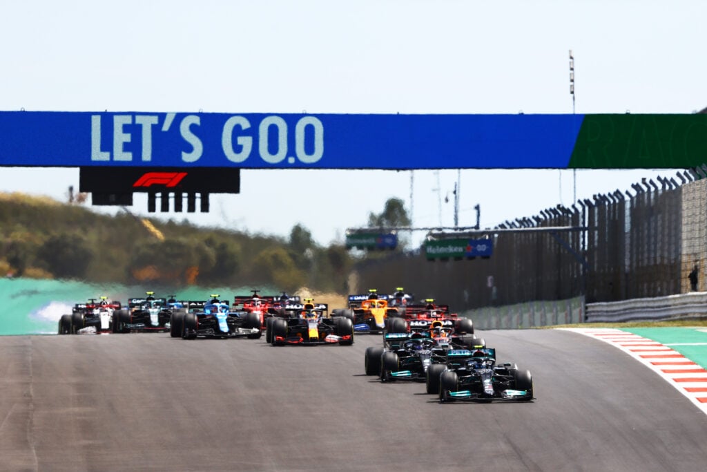 Valtteri Bottas leads the grid at the start of the 2021 Portuguese Grand Prix
