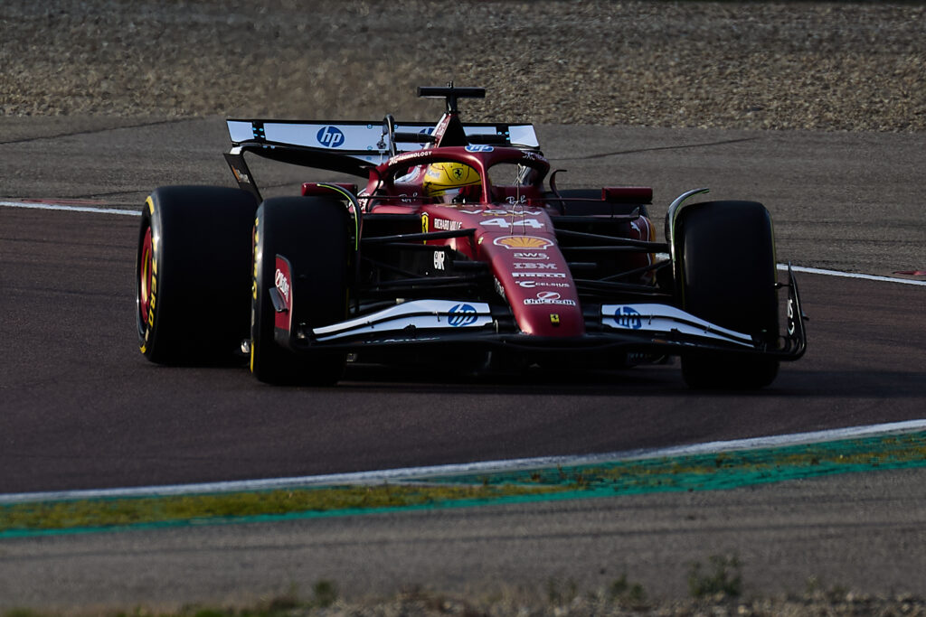 Lewis Hamilton laps the Fiorano test track in Ferrari's F1 car
