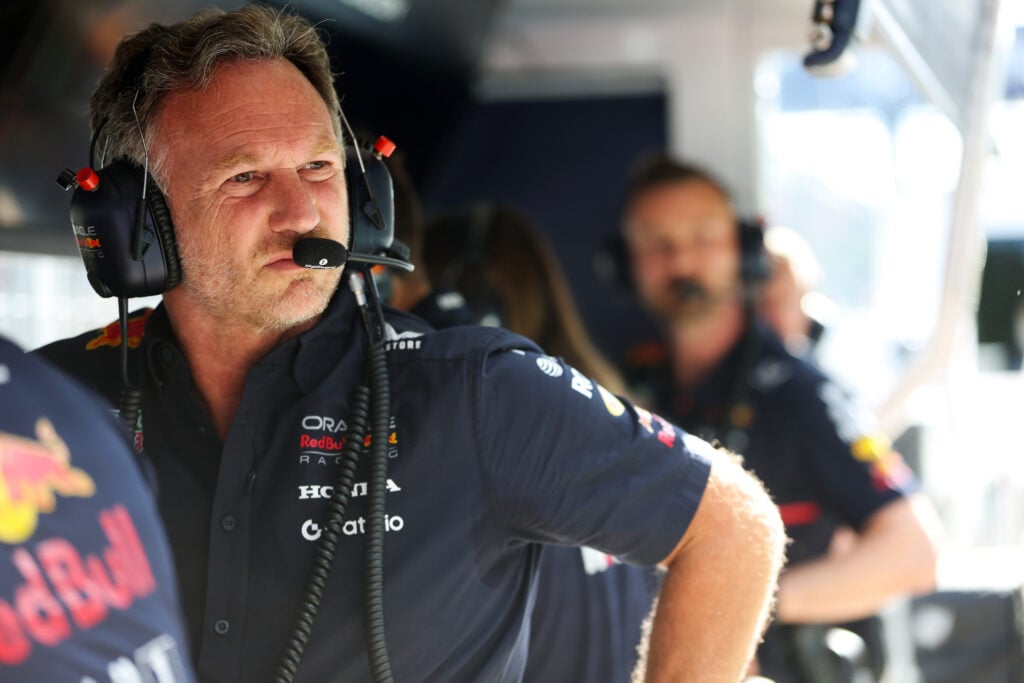 Christian Horner on the Red Bull pit wall at the 2025 Formula 1 Austrian Grand Prix