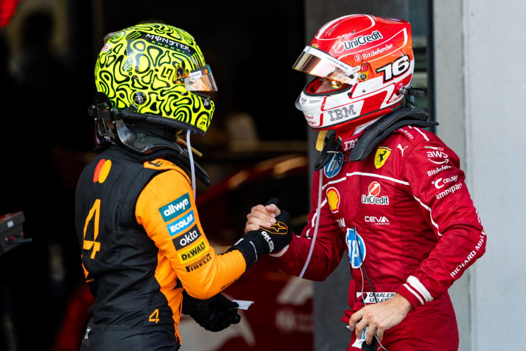 McLaren driver Lando Norris and Ferrari driver Charles Leclerc at the Austrian Grand Prix