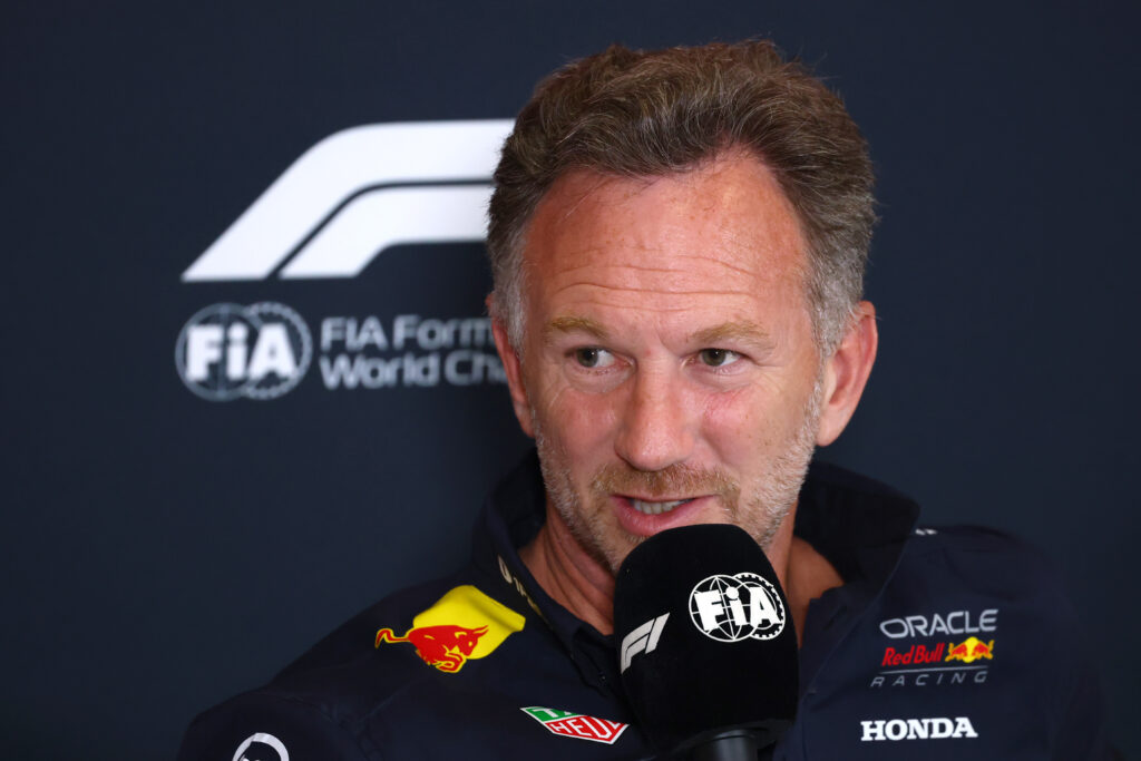 Christian Horner during the team principal's press conference at the 2025 British Grand Prix