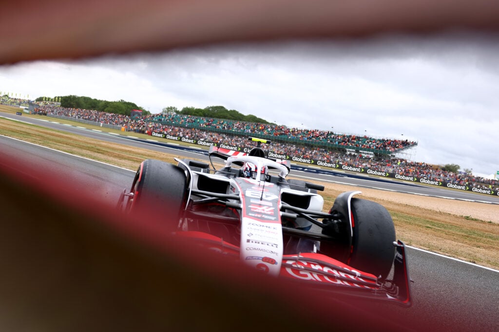 Haas driver Oliver Bearman crashes during FP3 for the 2025 F1 British Grand Prix at Silverstone